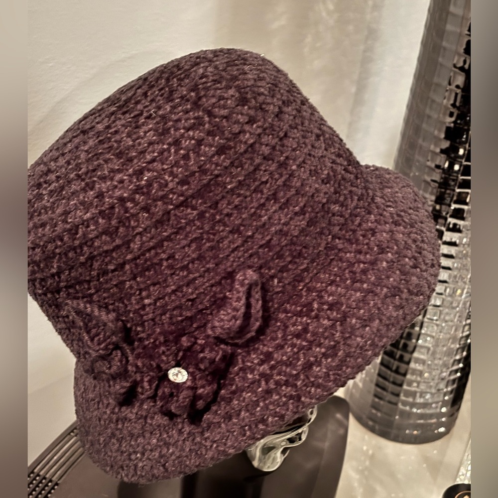 Betmar New York  black knit bucket hat with embellishment